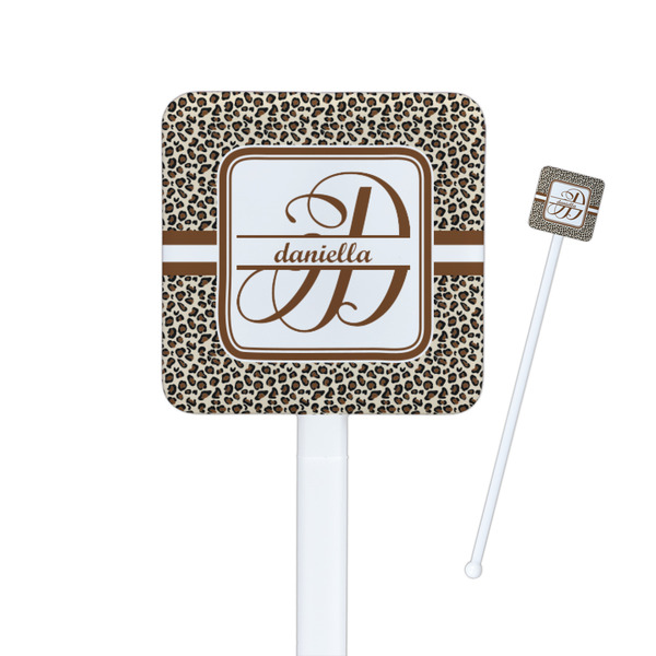 Custom Leopard Print Square Plastic Stir Sticks - Single Sided (Personalized)