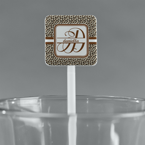 Leopard Print White Plastic Stir Stick - Square - Main