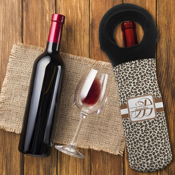 Leopard Print Wine Tote Bag - FLATLAY