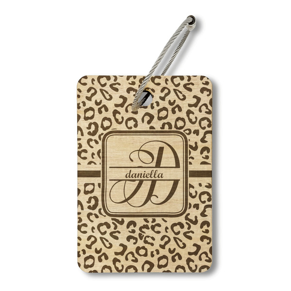 Custom Leopard Print Wood Luggage Tag - Rectangle (Personalized)