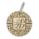 Leopard Print Wood Luggage Tag - Round (Personalized)