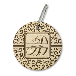Leopard Print Wood Luggage Tag - Round (Personalized)