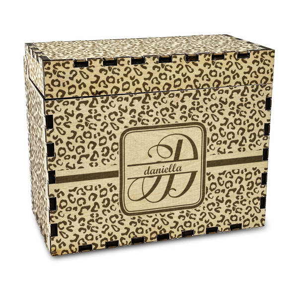 Custom Leopard Print Wood Recipe Box - Laser Engraved (Personalized)