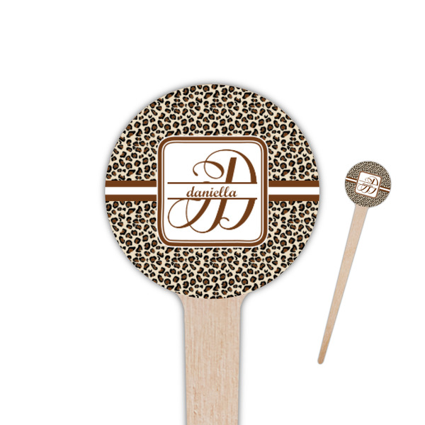 Custom Leopard Print 4" Round Wooden Food Picks - Single Sided (Personalized)