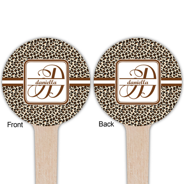 Leopard Print Wooden 4" Food Pick - Round - Double Sided - Front & Back