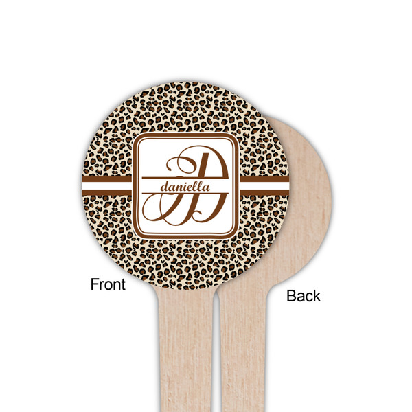 Leopard Print Wooden 4" Food Pick - Round - Single Sided - Front & Back