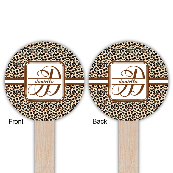 Leopard Print Wooden 6" Food Pick - Round - Double Sided - Front & Back