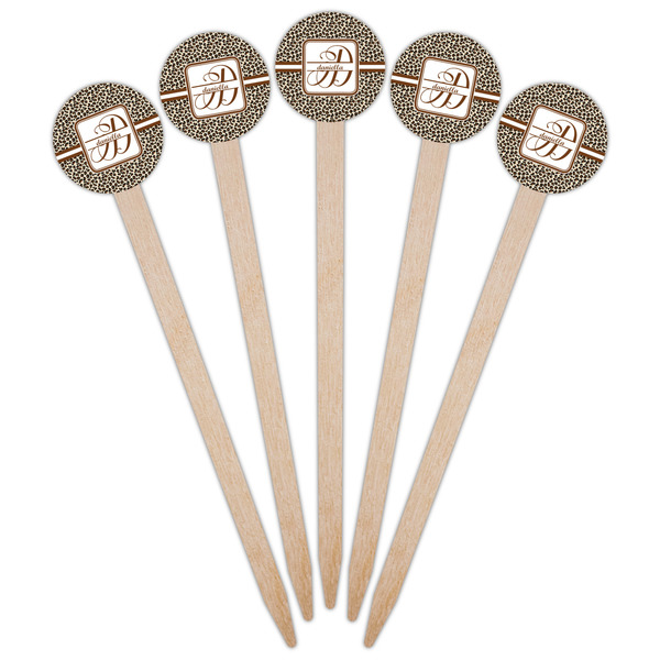 Leopard Print Wooden 6" Food Pick - Round - Fan View