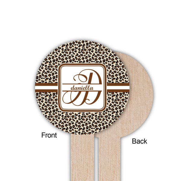 Leopard Print Wooden 6" Food Pick - Round - Single Sided - Front & Back
