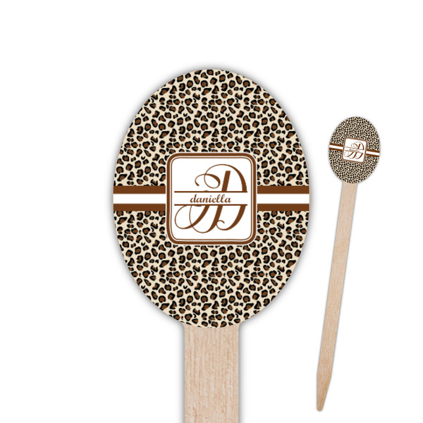 Custom Leopard Print Oval Wooden Food Picks - Single Sided (Personalized)