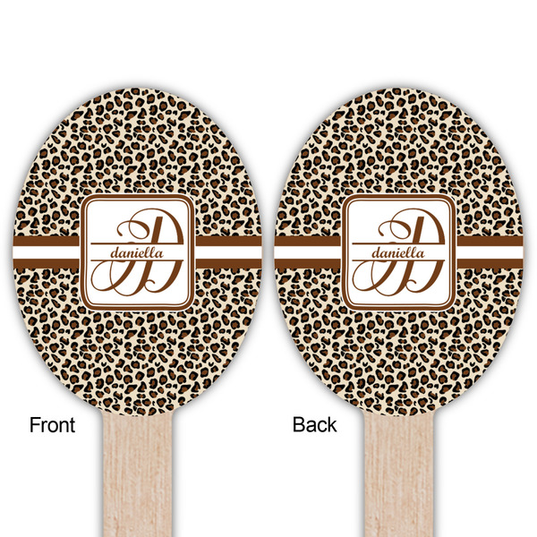 Leopard Print Wooden Food Pick - Oval - Double Sided - Front & Back
