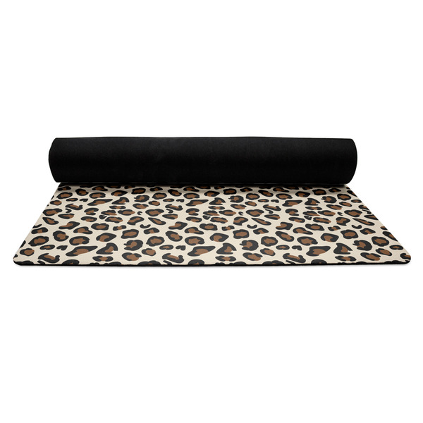 Leopard Print Yoga Mat Rolled up Black Rubber Backing