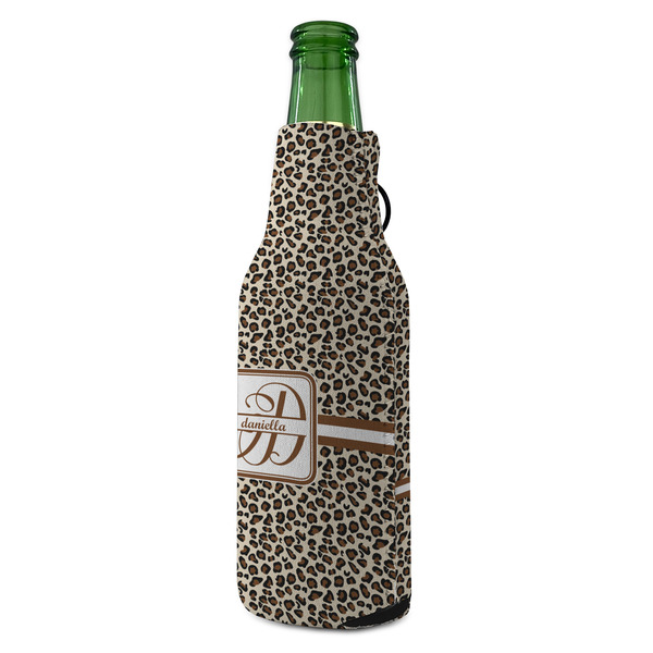 Leopard Print Zipper Bottle Cooler - ANGLE (bottle)
