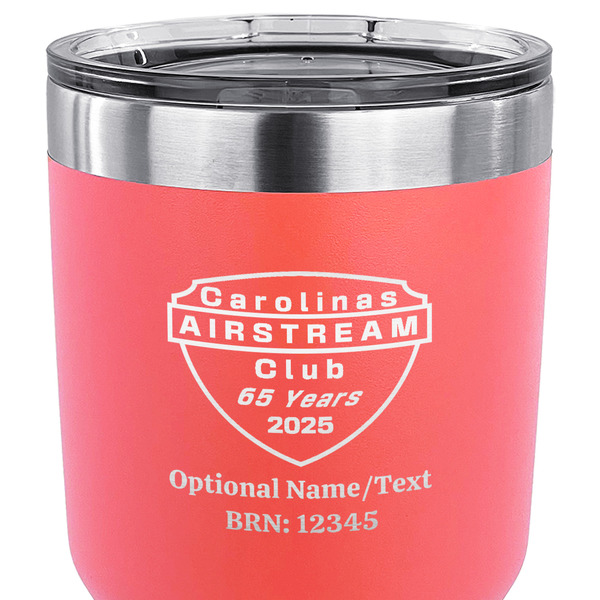 65th Anniversary of  the Carolina Airstream Club 30 oz Stainless Steel Ringneck Tumbler - Coral - CLOSE UP