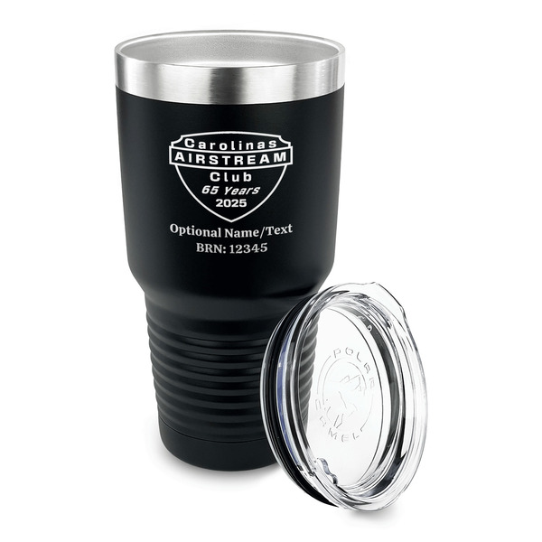 65th Anniversary of  the Carolina Airstream Club 30 oz Stainless Steel Ringneck Tumblers - Black - LID OFF