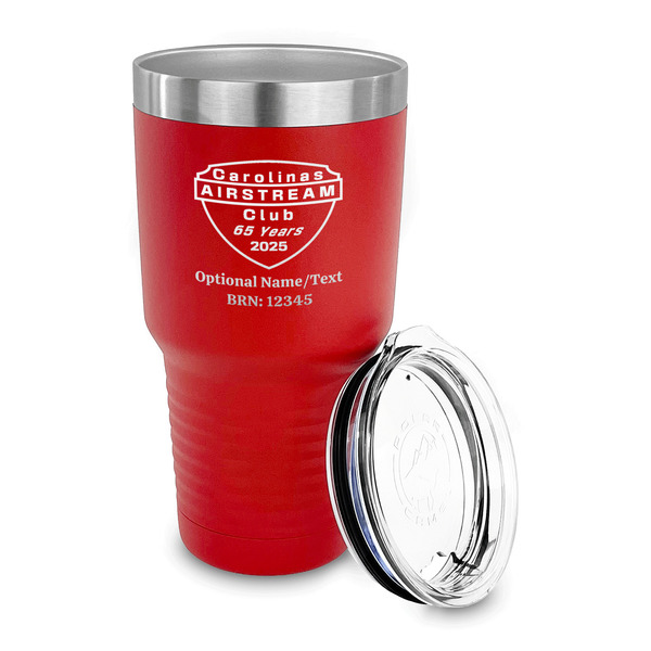 65th Anniversary of  the Carolina Airstream Club 30 oz Stainless Steel Ringneck Tumblers - Red - LID OFF