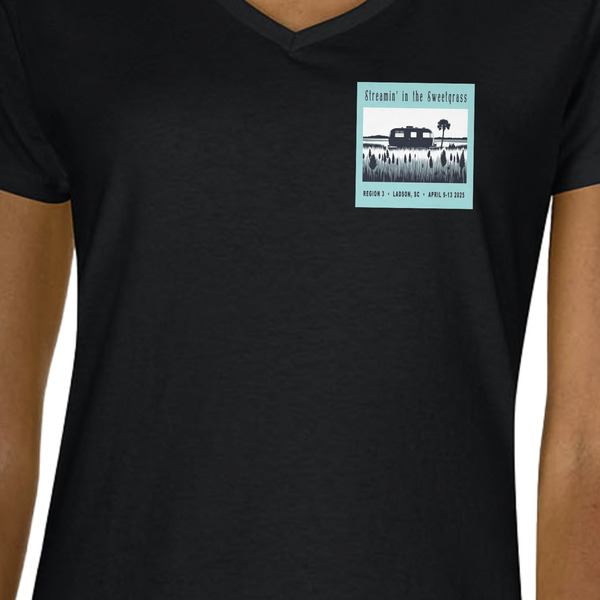 Region 3 - 2025 Rally Black V-Neck T-Shirt on Model - CloseUp