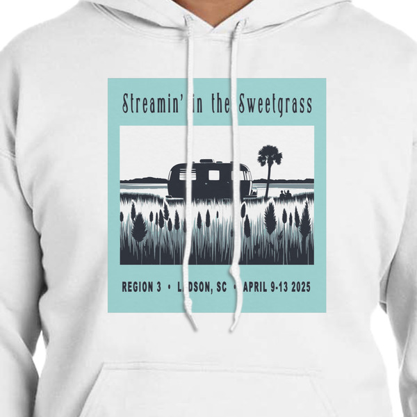 Region 3 - 2025 Rally White Hoodie on Model - CloseUp