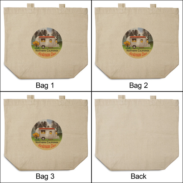 Northern California Airstream Club 3 Reusable Cotton Grocery Bags - Front & Back View