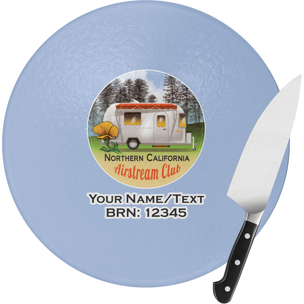Custom Northern California Airstream Club Round Glass Cutting Board - Small