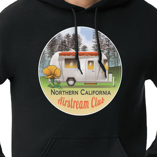 Northern California Airstream Club Black Hoodie on Model - CloseUp