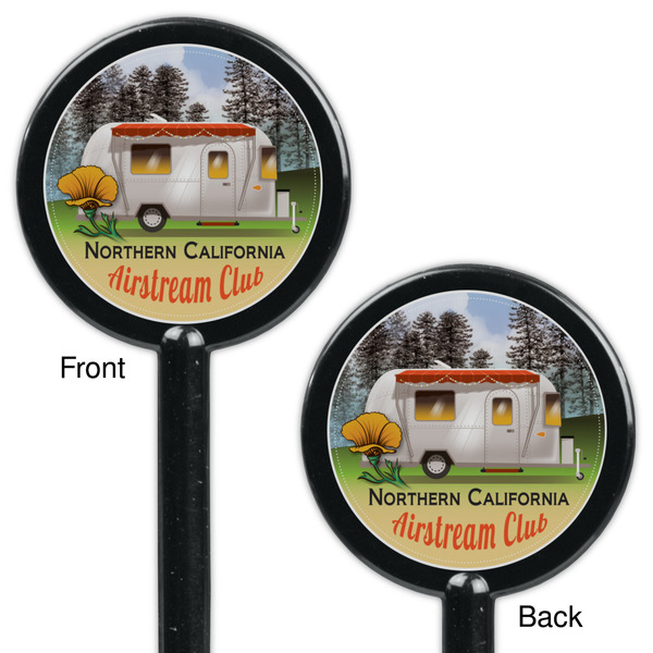 Northern California Airstream Club Black Plastic 5.5" Stir Stick - Double Sided - Round - Front & Back