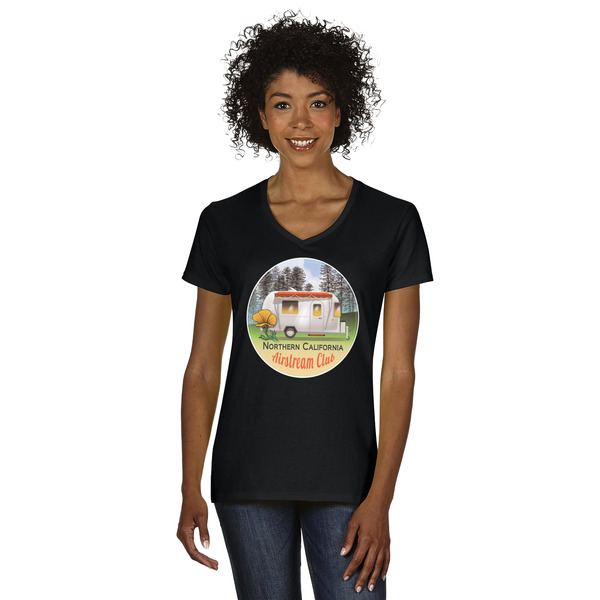 Custom Northern California Airstream Club Women's V-Neck T-Shirt - Black