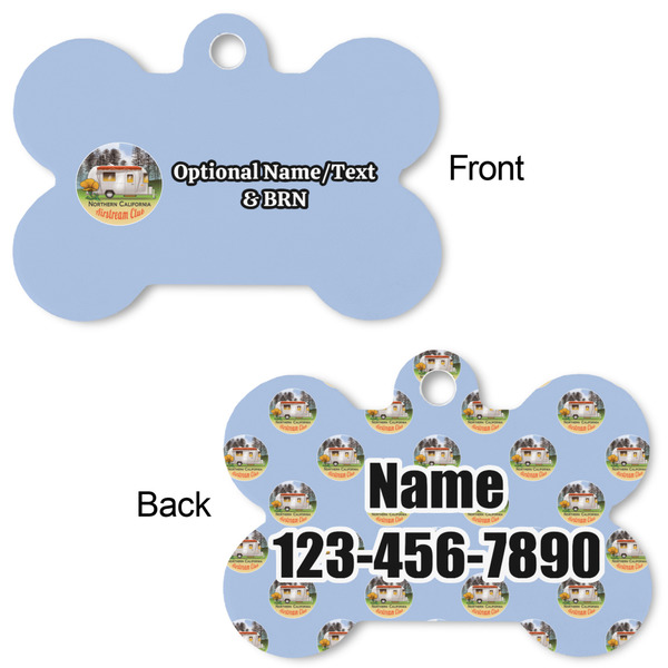 Northern California Airstream Club Bone Shaped Dog ID Tag - Small - Front & Back View