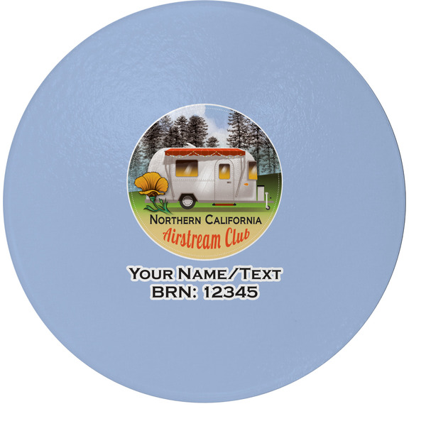 Custom Northern California Airstream Club Round Glass Cutting Board