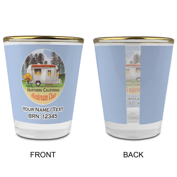 Northern California Airstream Club Glass Shot Glass - Gold Rim - Front & Back