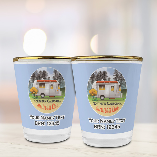 Northern California Airstream Club Glass Shot Glass - Gold Rim - Lifestyle