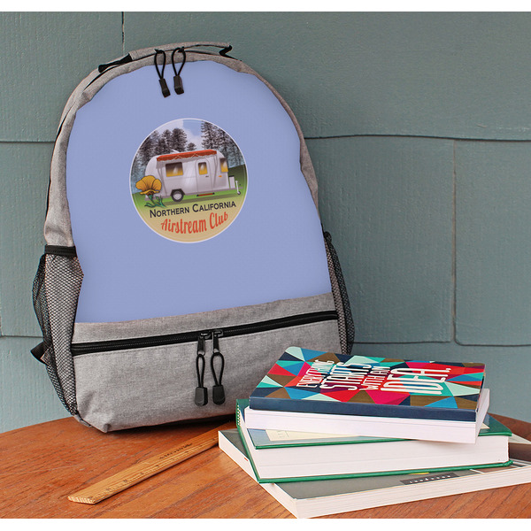 Northern California Airstream Club Large Backpack - Gray - On Desk
