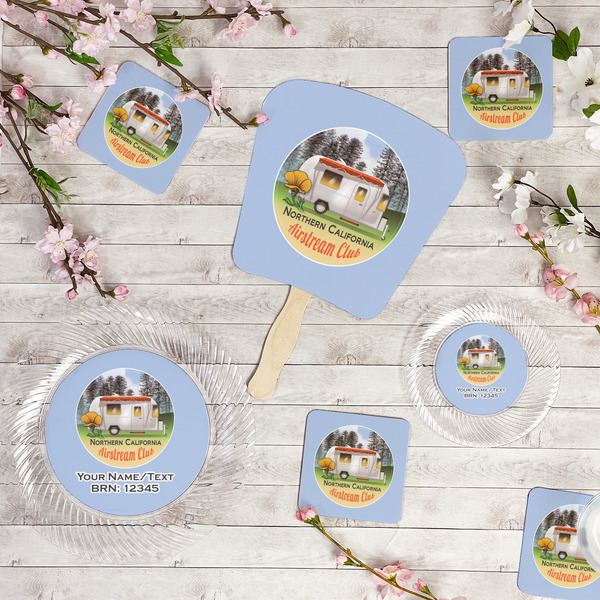 Northern California Airstream Club Party Supplies Combination Image - All items - Plates, Coasters, Fans