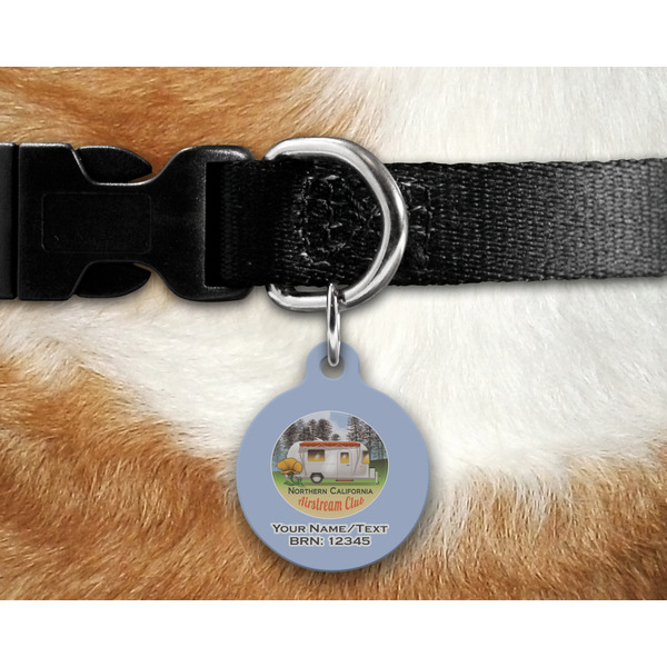 Northern California Airstream Club Round Pet Tag on Collar & Dog