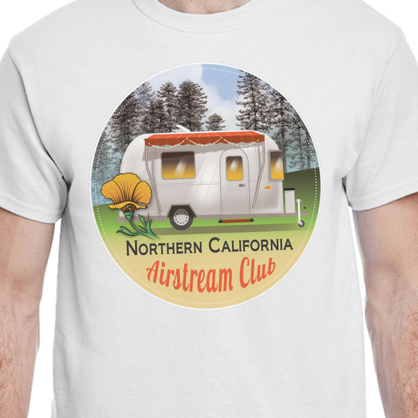 Northern California Airstream Club White Crew T-Shirt on Model - CloseUp