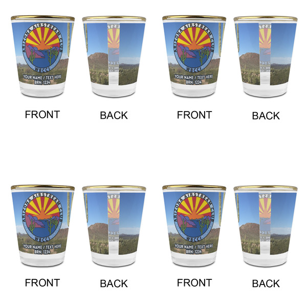Arizona Airstream Club Glass Shot Glass - Gold Rim - Set of 4 - Front & Back