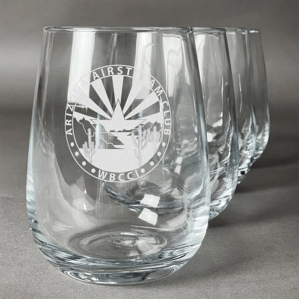 Custom Arizona Airstream Club Stemless Wine Glasses - Laser Engraved- Set of 4