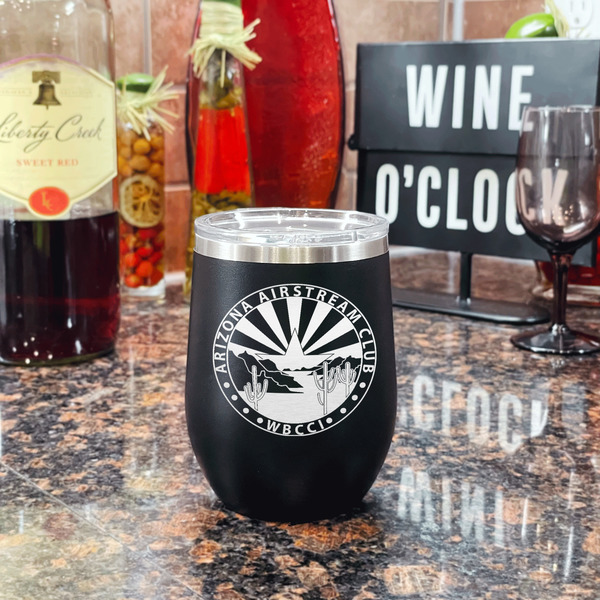 Arizona Airstream Club Stainless Wine Tumblers - Black - Single Sided - In Context