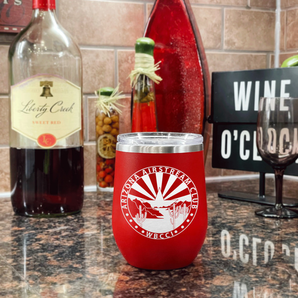 Arizona Airstream Club Stainless Wine Tumblers - Red - Double Sided - In Context