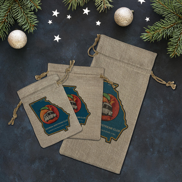 Georgia Airstream Club Burlap Gift Bags - LIFESTYLE (Flat lay)