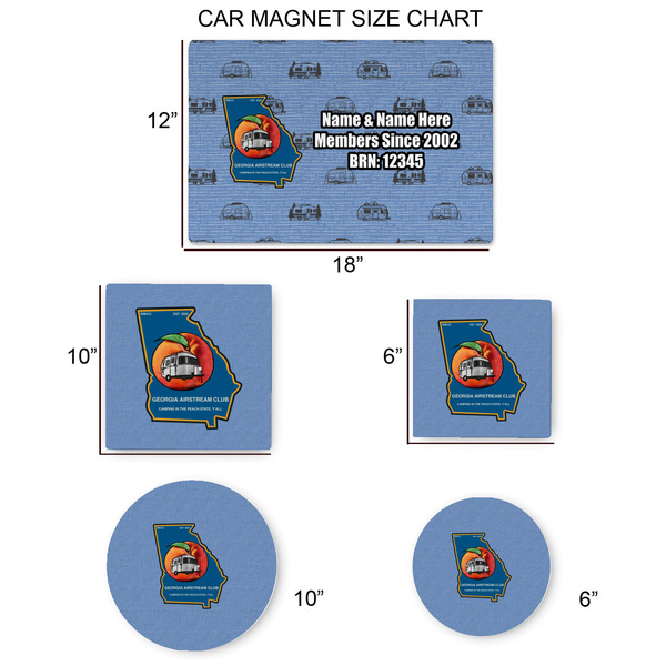 Georgia Airstream Club Car Magnets - SIZE CHART