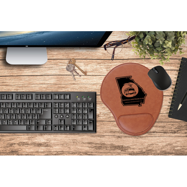Georgia Airstream Club Cognac Leatherette Mousepad with Wrist Support - Lifestyle Image