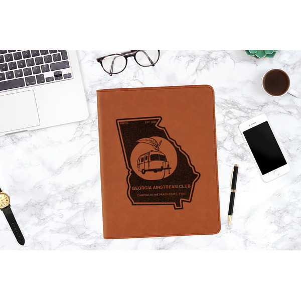 Georgia Airstream Club Cognac Leatherette Portfolios - In Context
