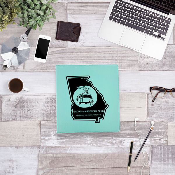 Georgia Airstream Club Leather Binder - 1" - Teal - Lifestyle View