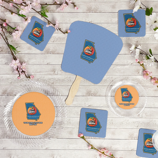 Georgia Airstream Club Party Supplies Combination Image - All items - Plates, Coasters, Fans
