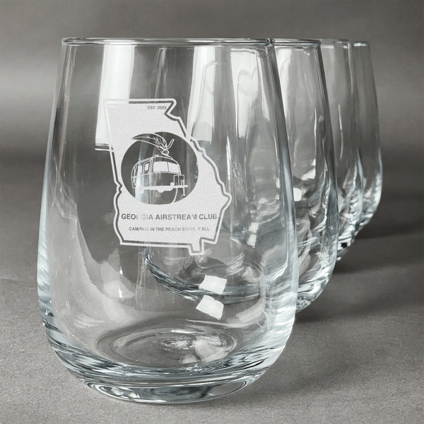 Custom Georgia Airstream Club Stemless Wine Glasses - Laser Engraved- Set of 4