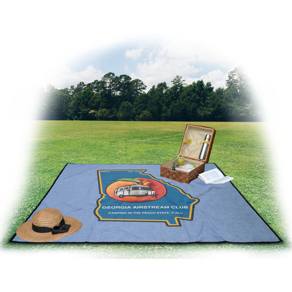 Georgia Airstream Club Picnic Blanket - with Basket Hat and Book - in Use