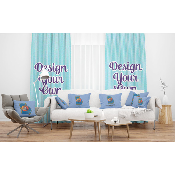 Georgia Airstream Club Sheer and Custom Curtains in Room with Matching Pillows