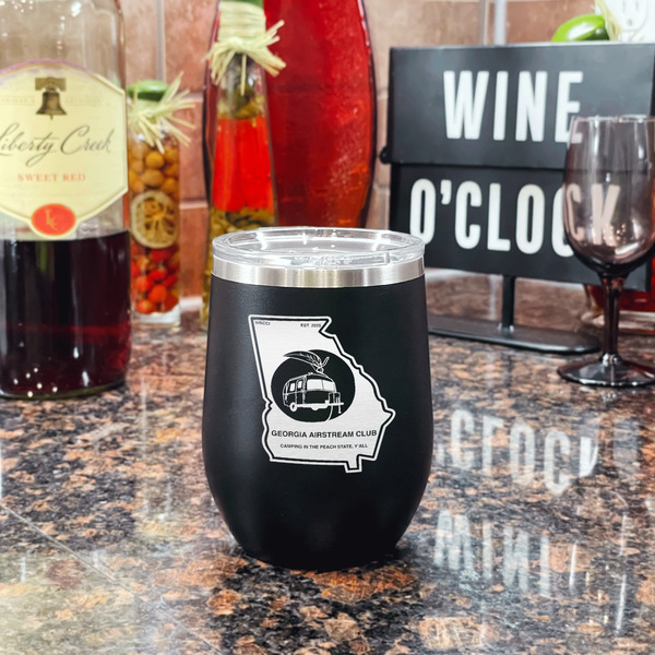 Georgia Airstream Club Stainless Wine Tumblers - Black - Double Sided - In Context