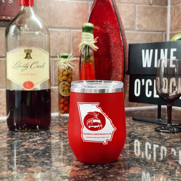Georgia Airstream Club Stainless Wine Tumblers - Red - Double Sided - In Context
